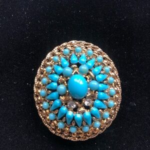 Vintage Gold and Turquoise Brooch